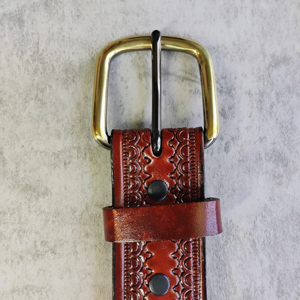 Vintage Stamped Brown Leather Belt Mens 42 Inch XL Western Boho Made In USA